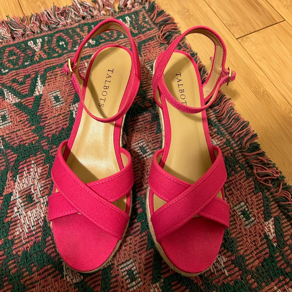Talbots Espadrille Platform Wedge Canvas Sandals | Coastal Pink